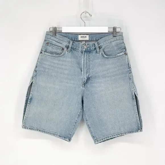 AGOLDE Vida Split Seam Denim Shorts Women’s Size 28 Light Wash Casual - Picture 2 of 6